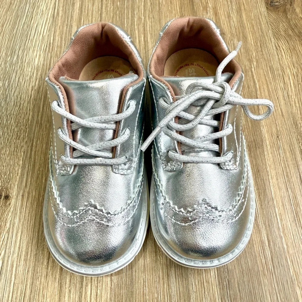 Stride Rite Ellsworth Kids Silver Leather Lace-Up Oxfords Size 7.5